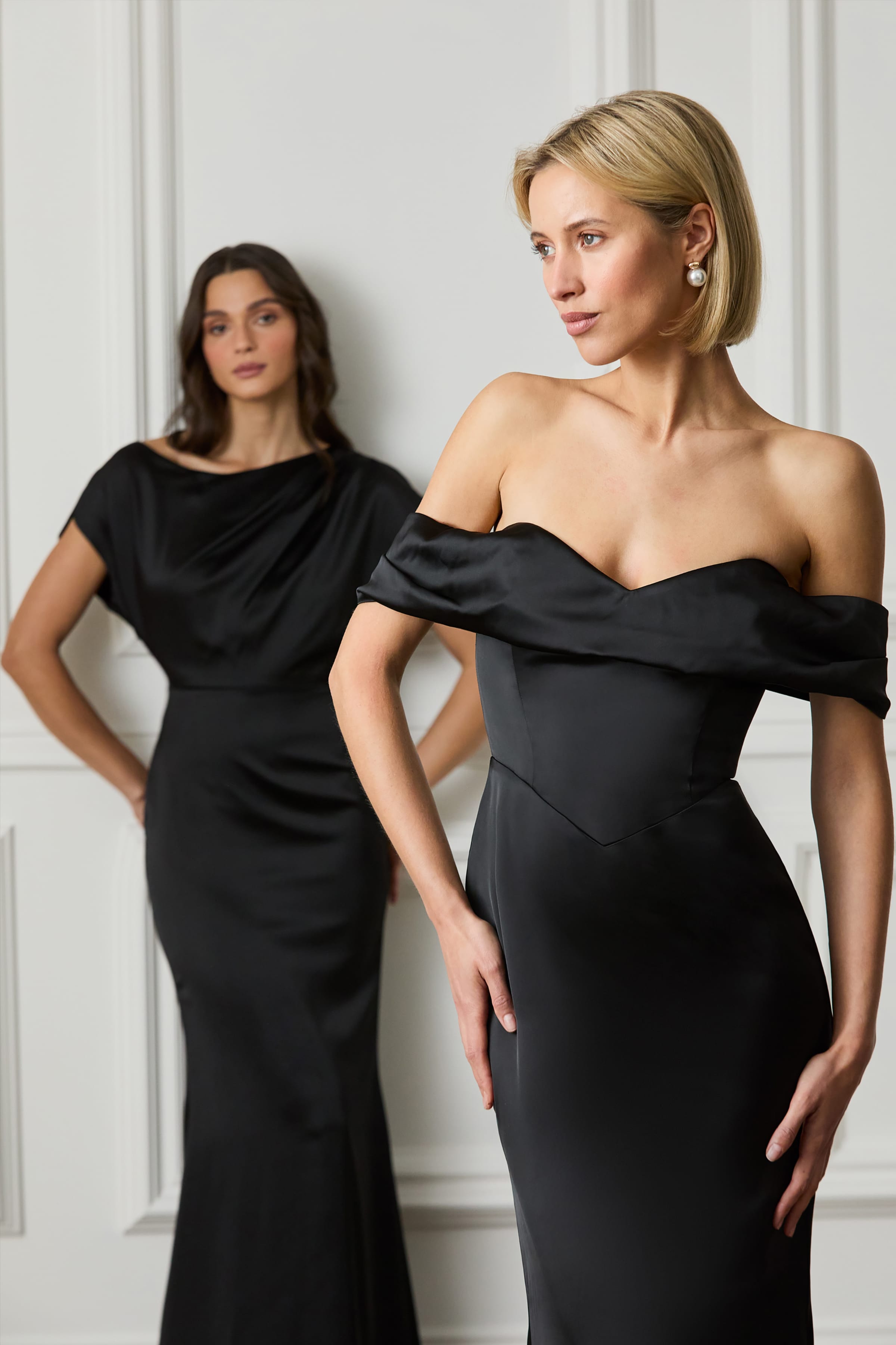 TRINITY Satin Maxi Dress in Black