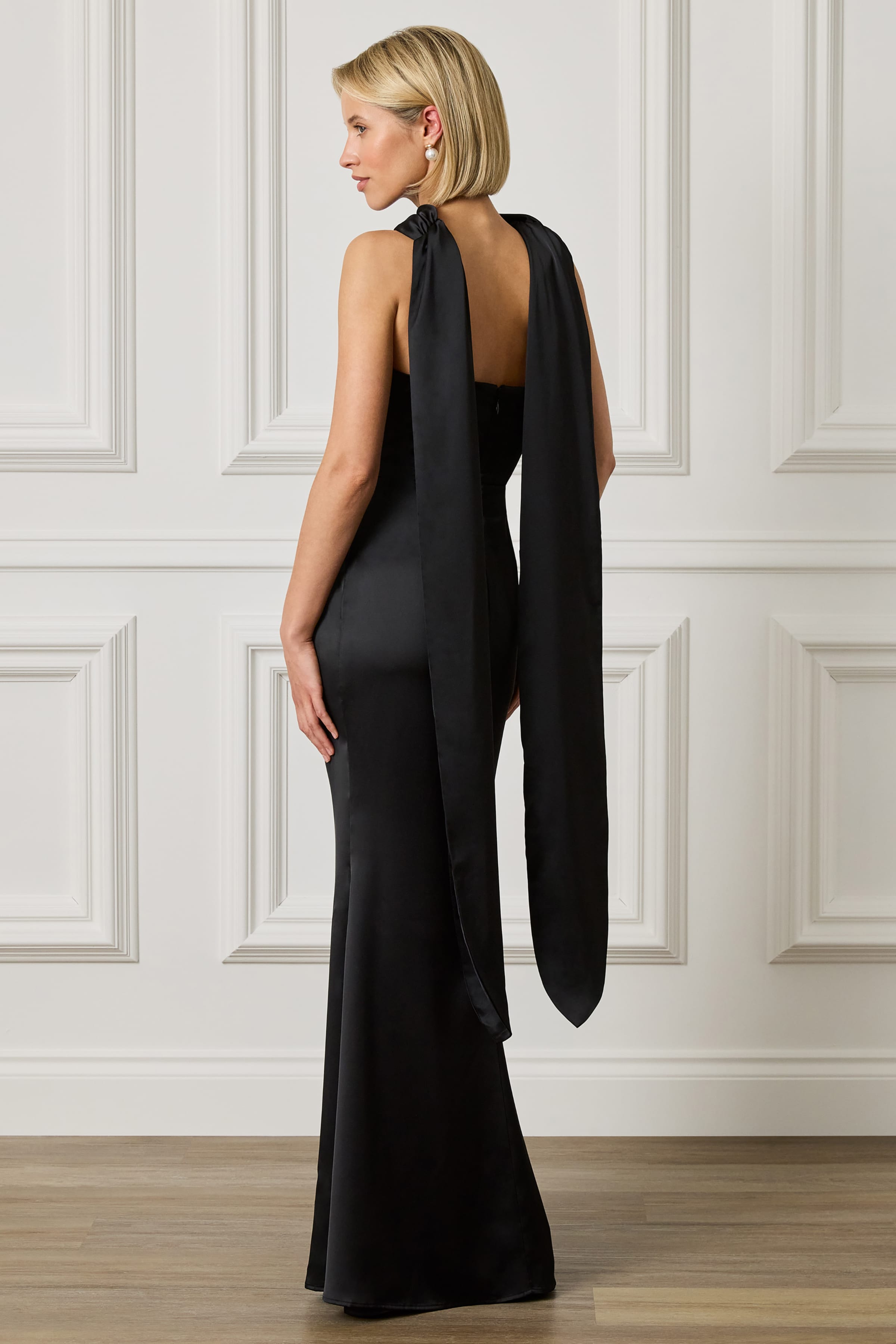LIORA Satin Maxi Dress in Black