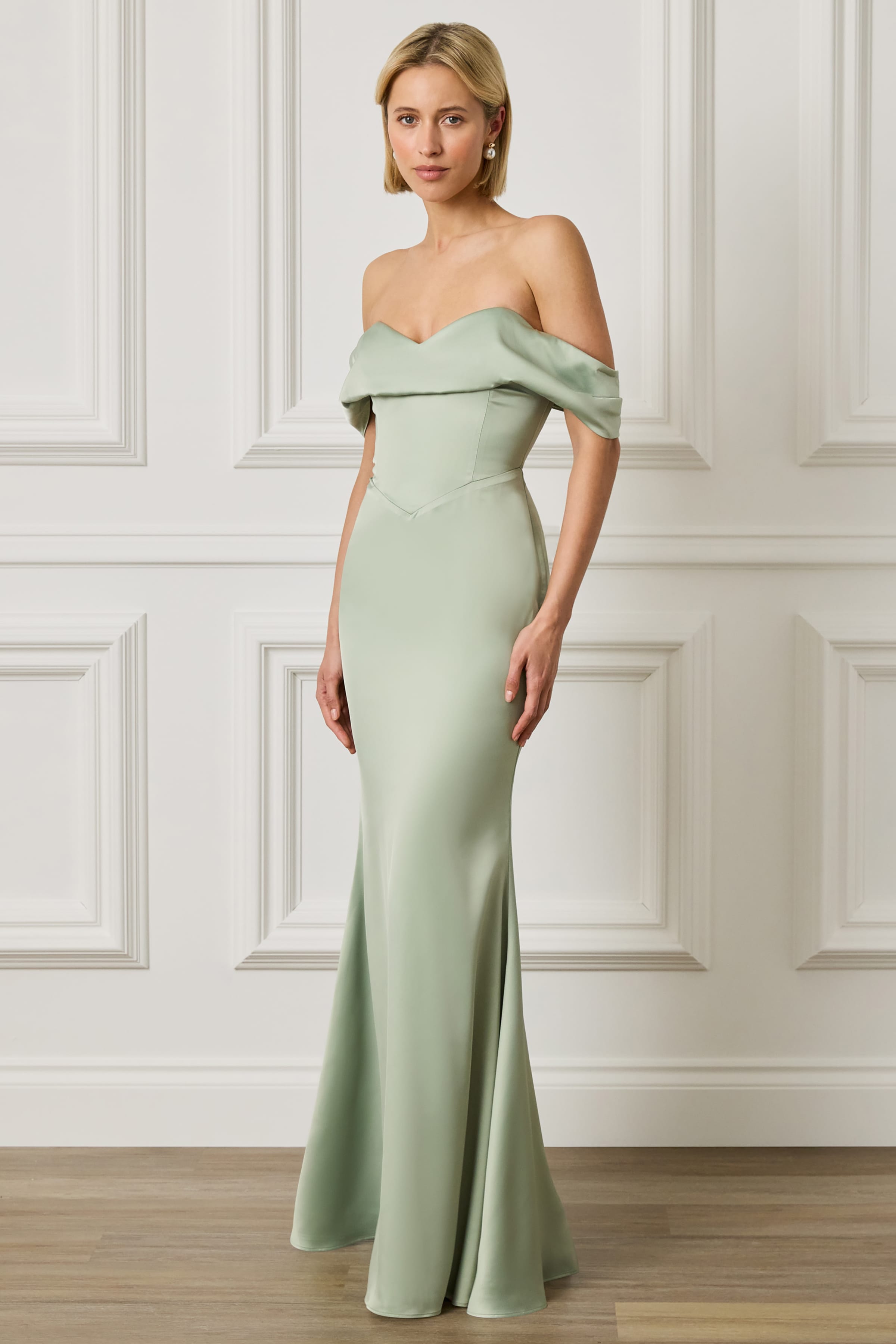 RAYNE Satin Maxi Dress in Sage