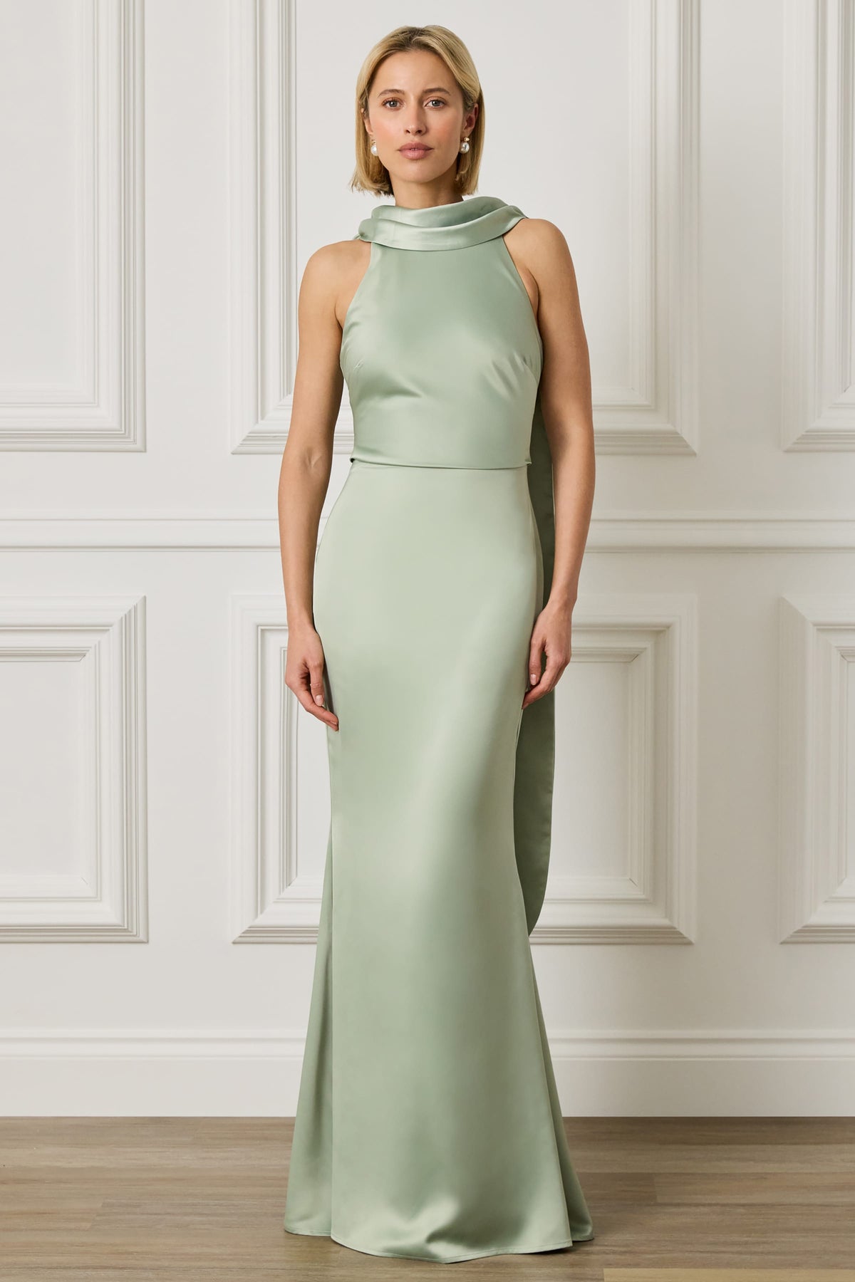 LIORA Satin Maxi Dress in Sage