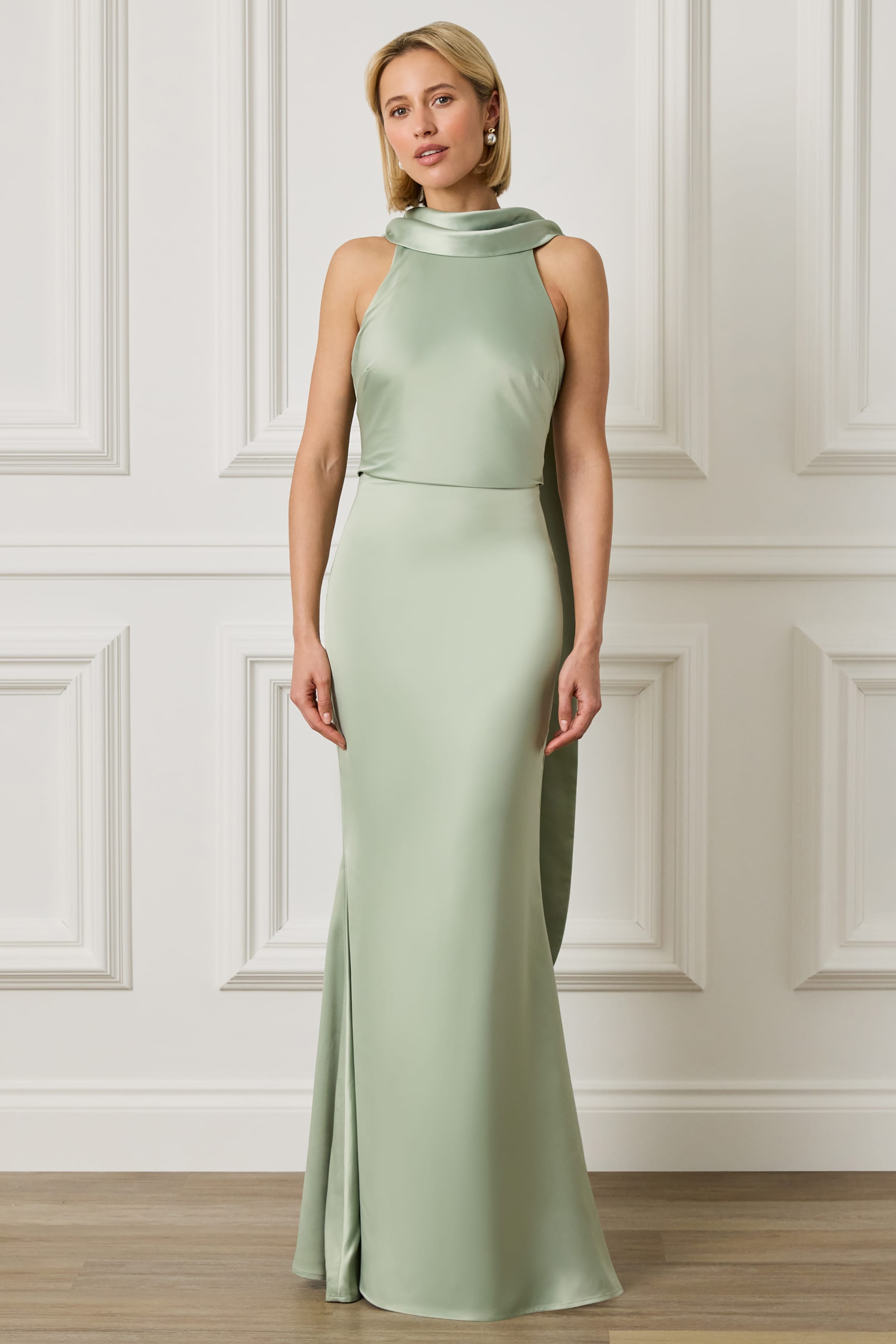 LIORA Satin Maxi Dress in Sage