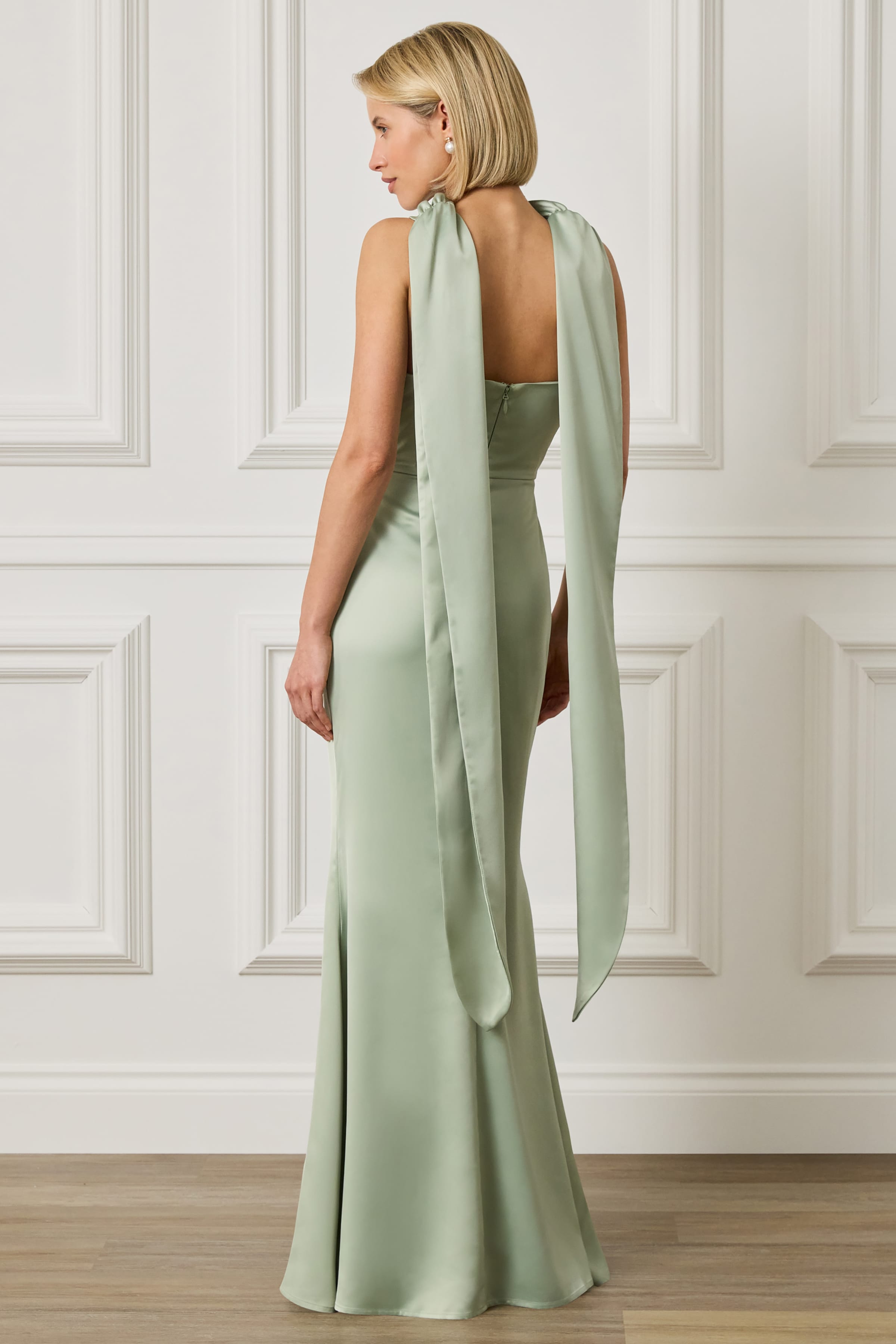 LIORA Satin Maxi Dress in Sage