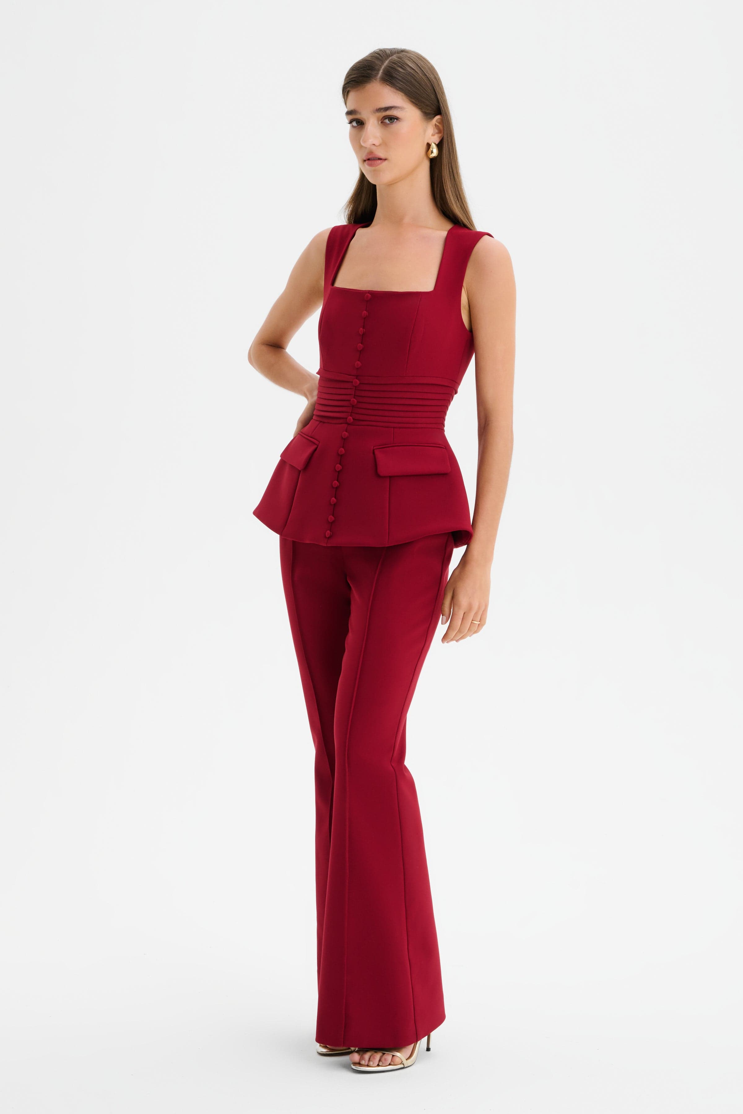 CAMILLA Hourglass Square Neck Jumpsuit in Burgundy