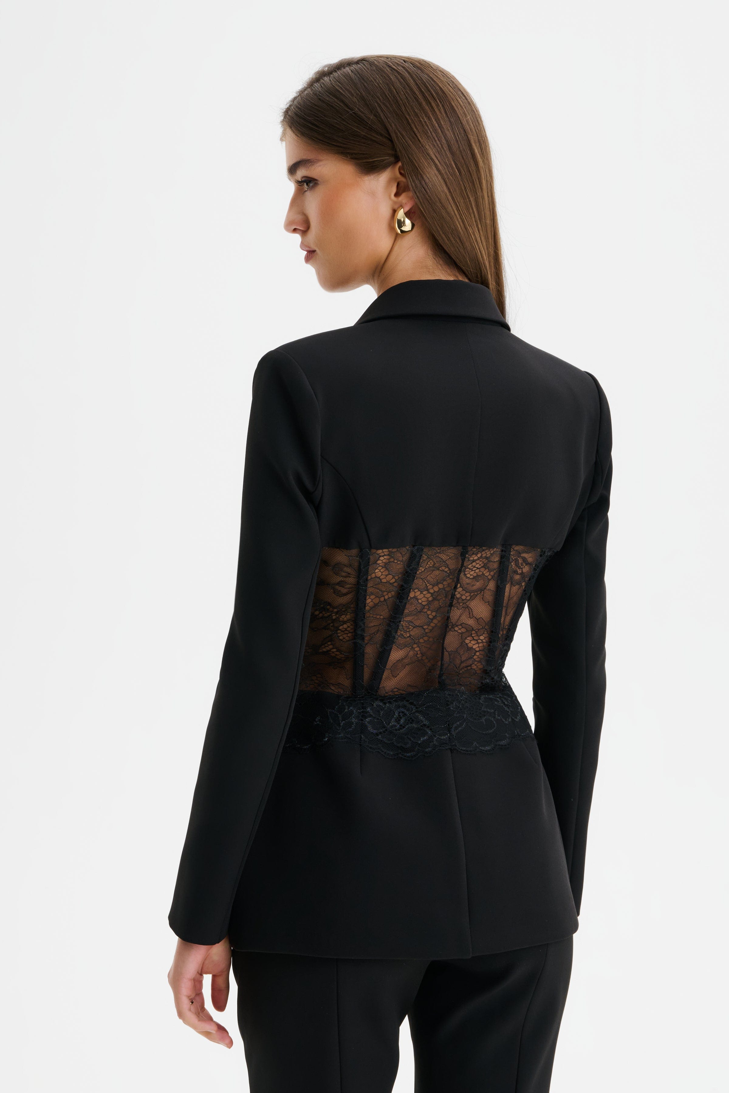 VIVIENNE Lace Corset Structured Blazer in Black