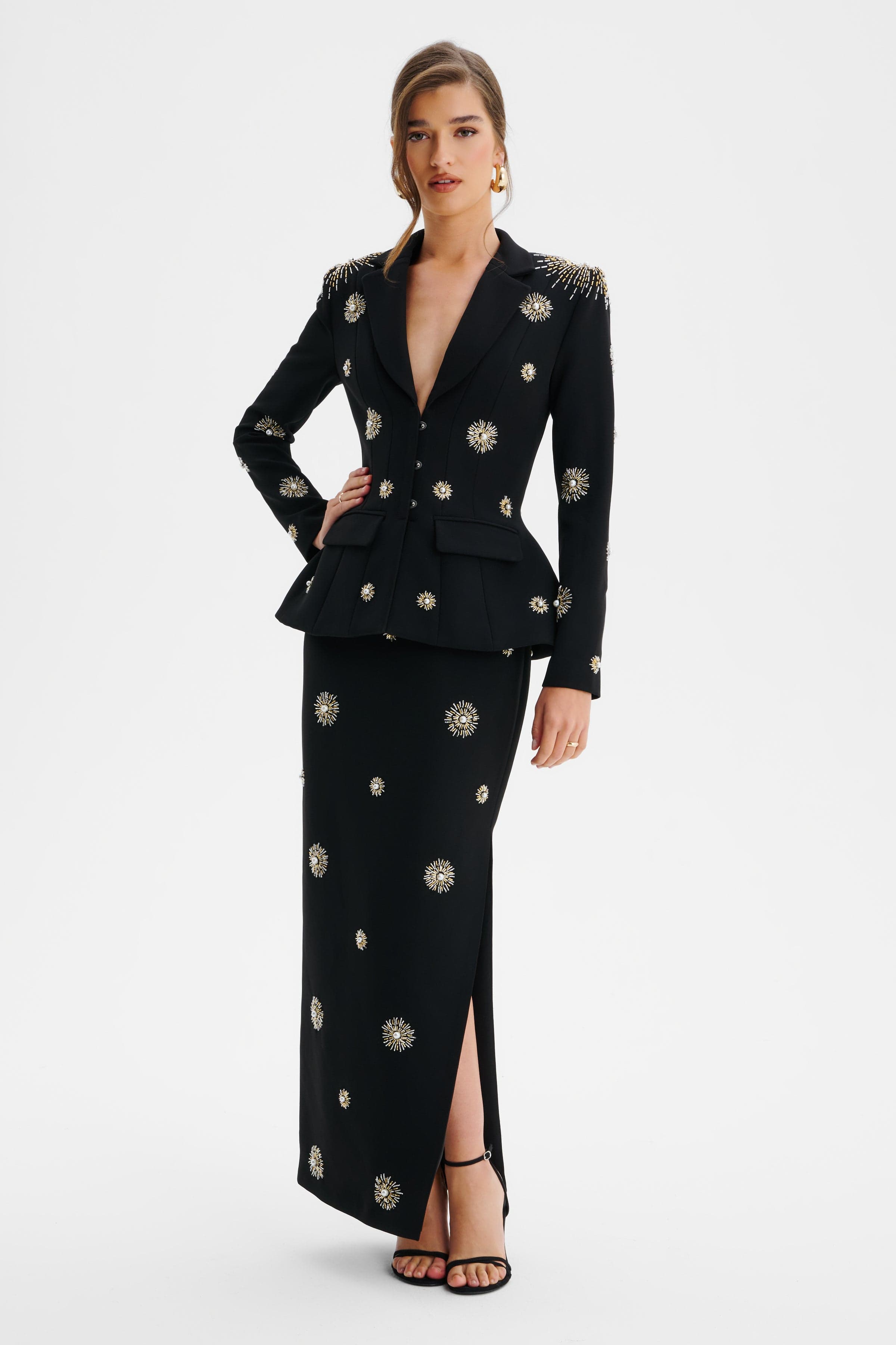 MARCELLA Star Hand Embellished Maxi Skirt In Black