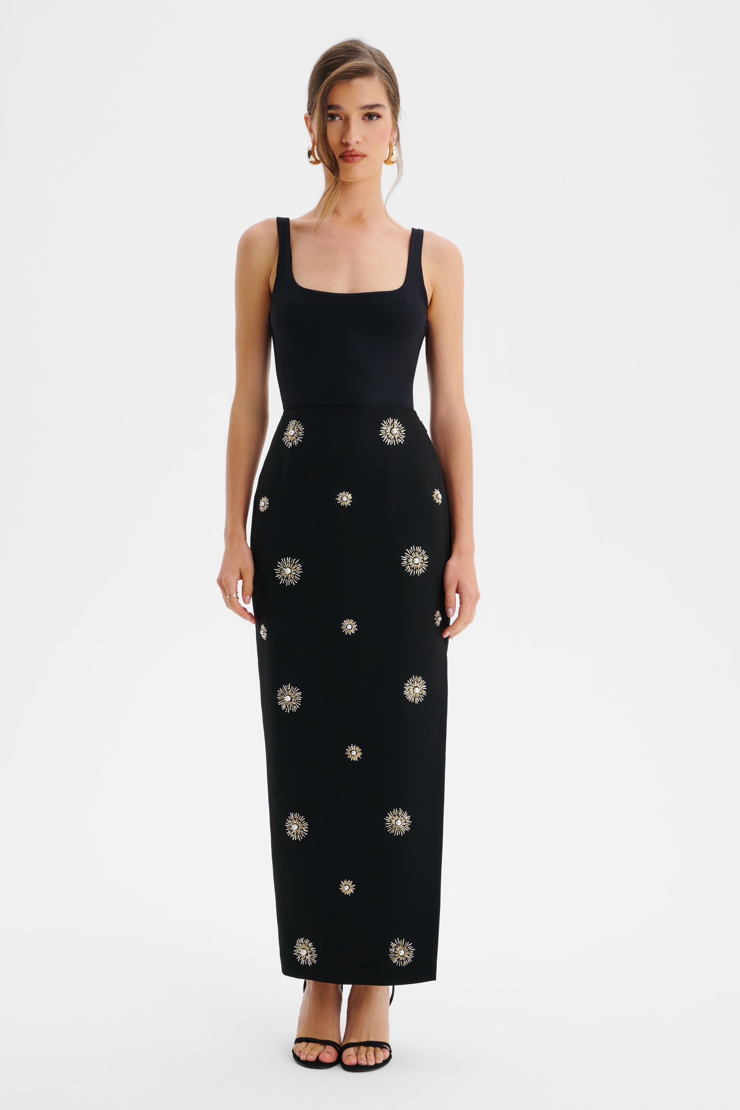 MARCELLA Star Hand Embellished Maxi Skirt In Black