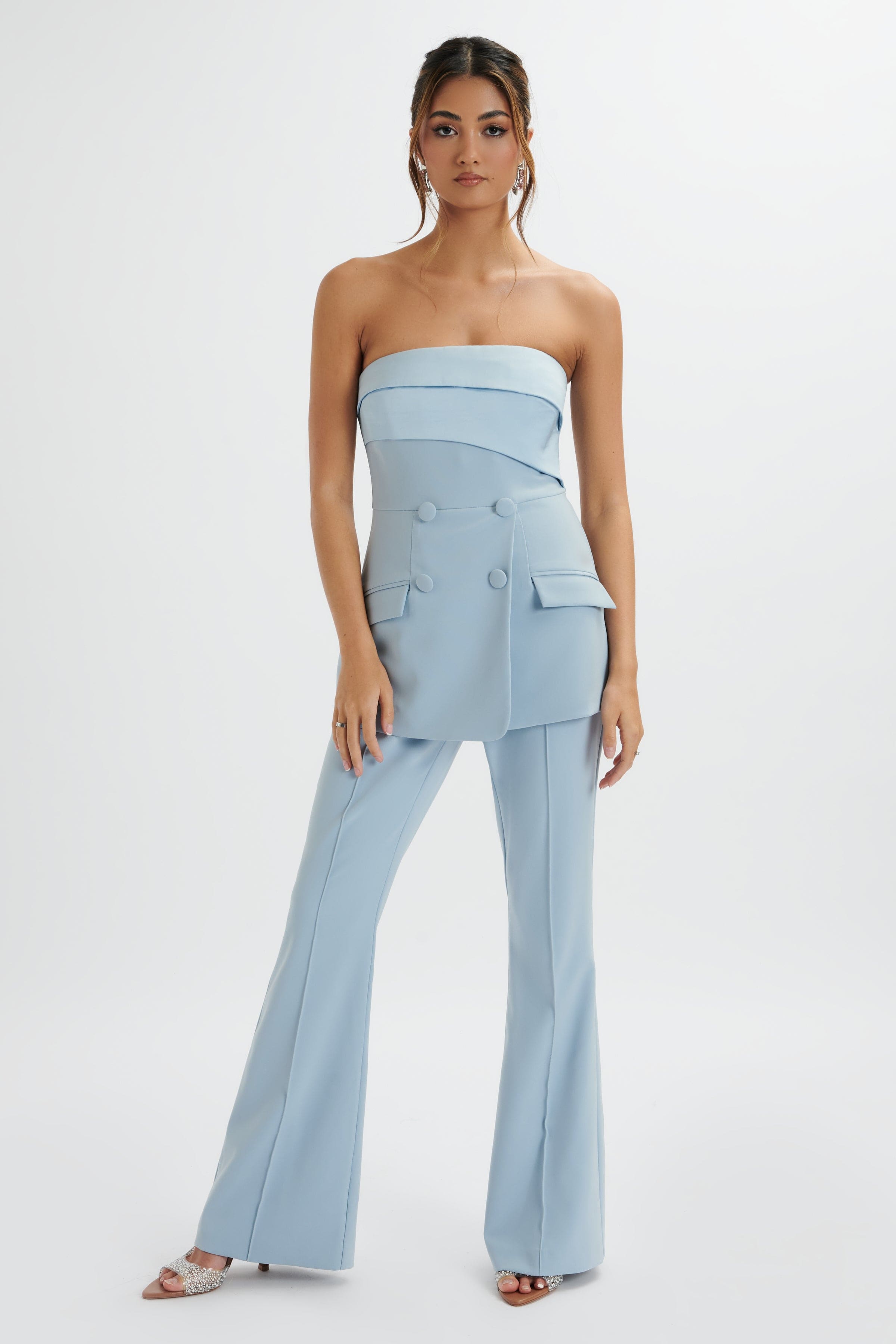MACIE Bandeau Tailored Jumpsuit In Cornflower Blue