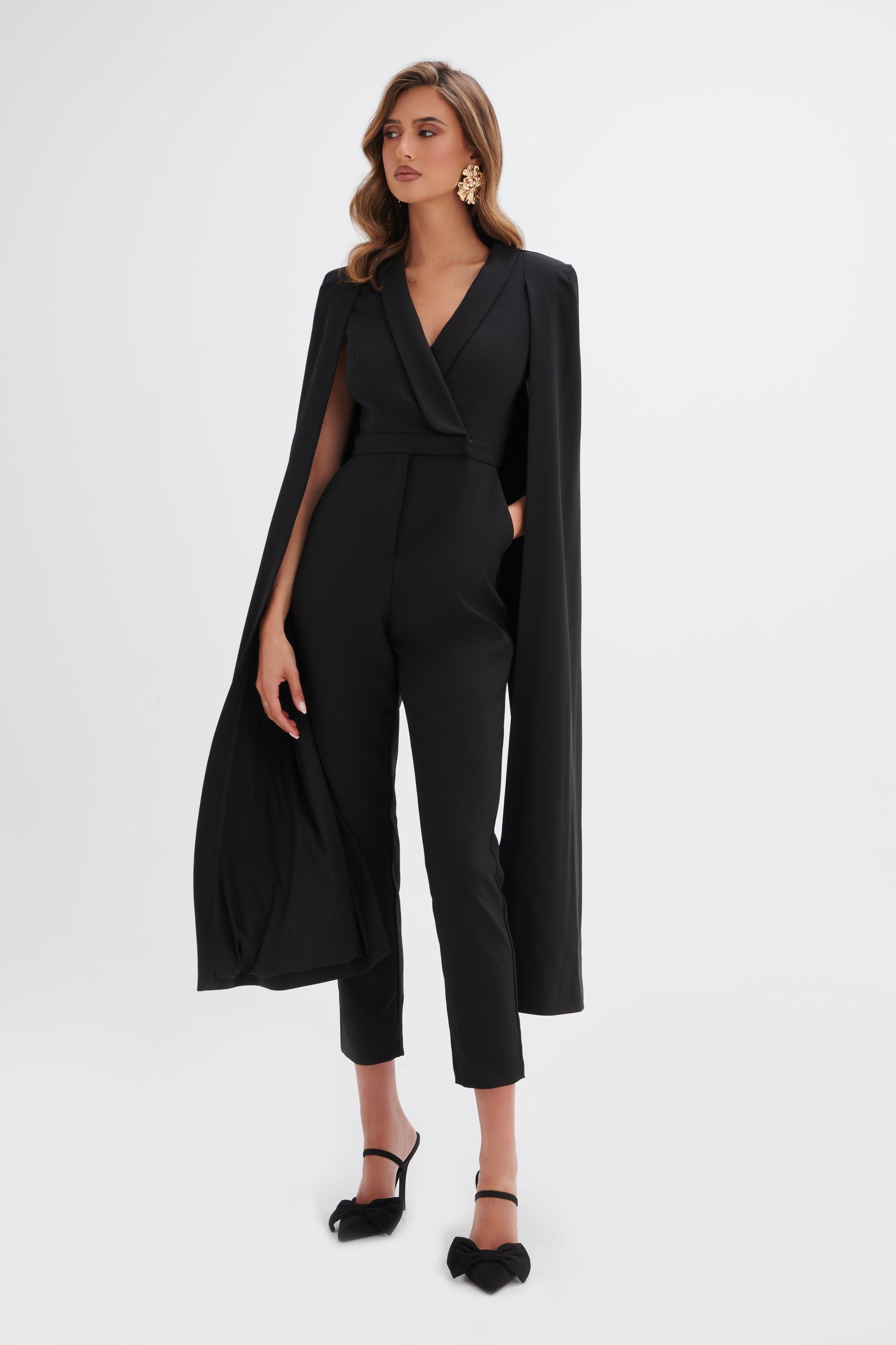 RAYNA Cape Style Tailored Jumpsuit in Black