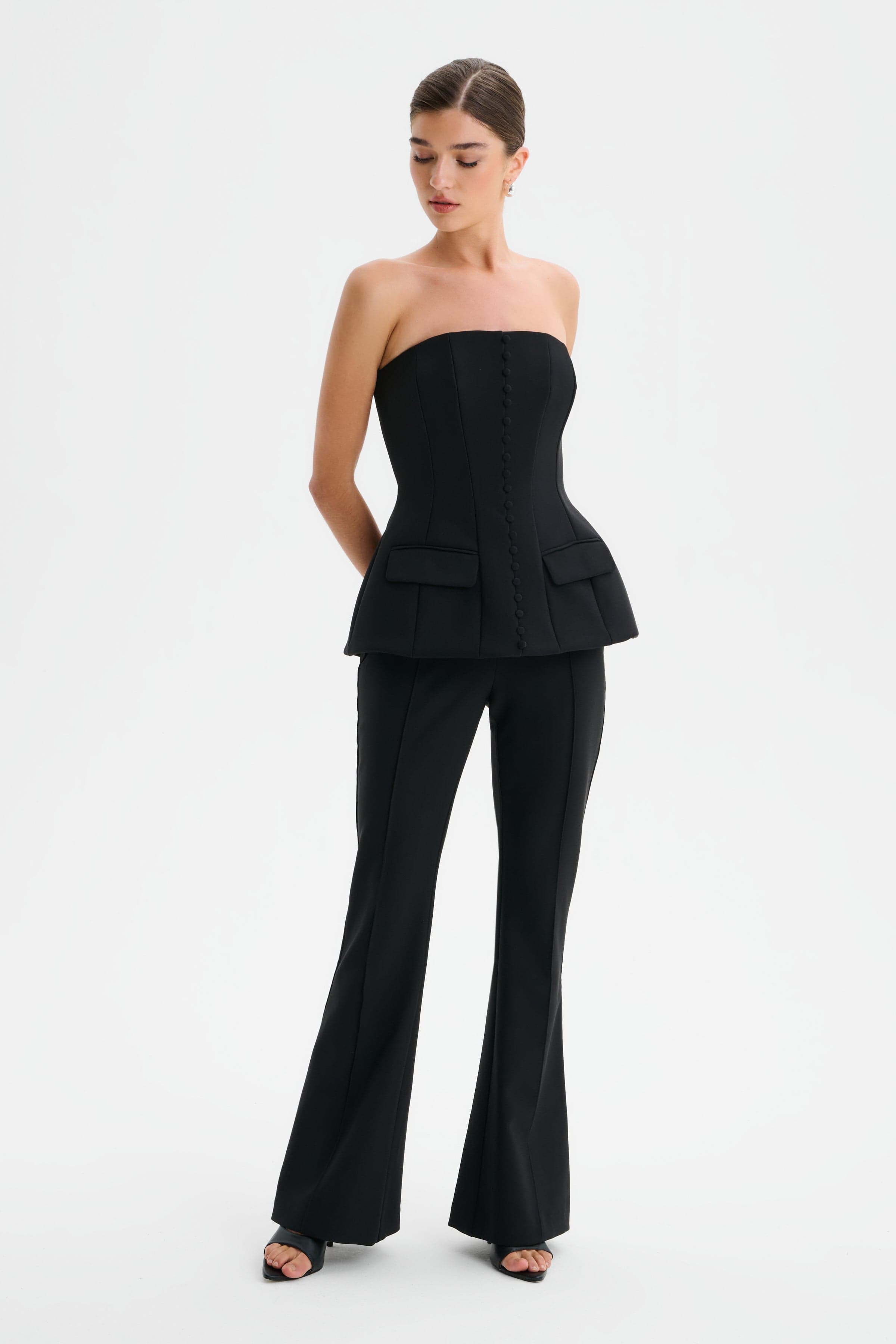 AMY Structured Strapless Jumpsuit in Black