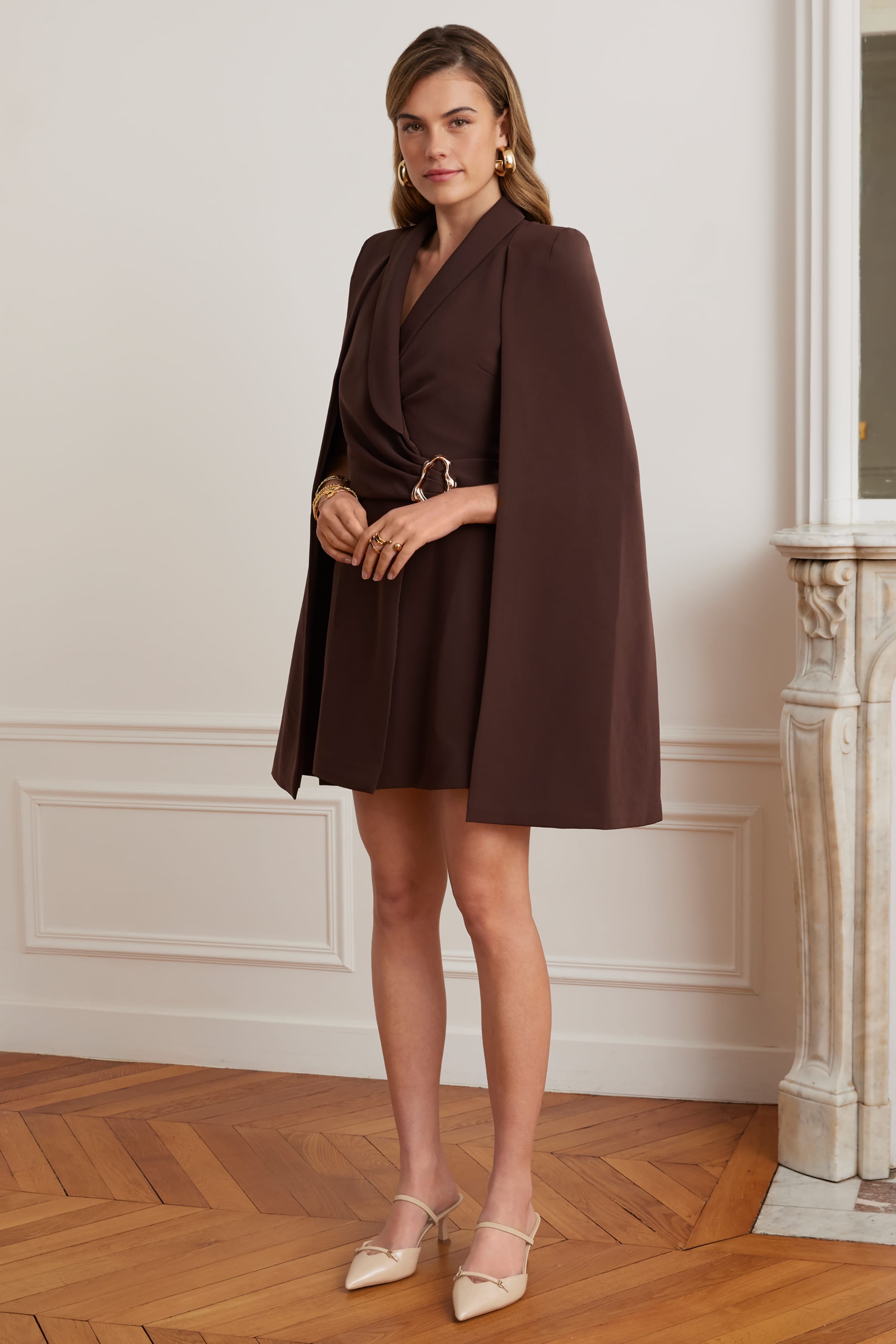 ALEXANDRA Cape Mini Dress in Brown