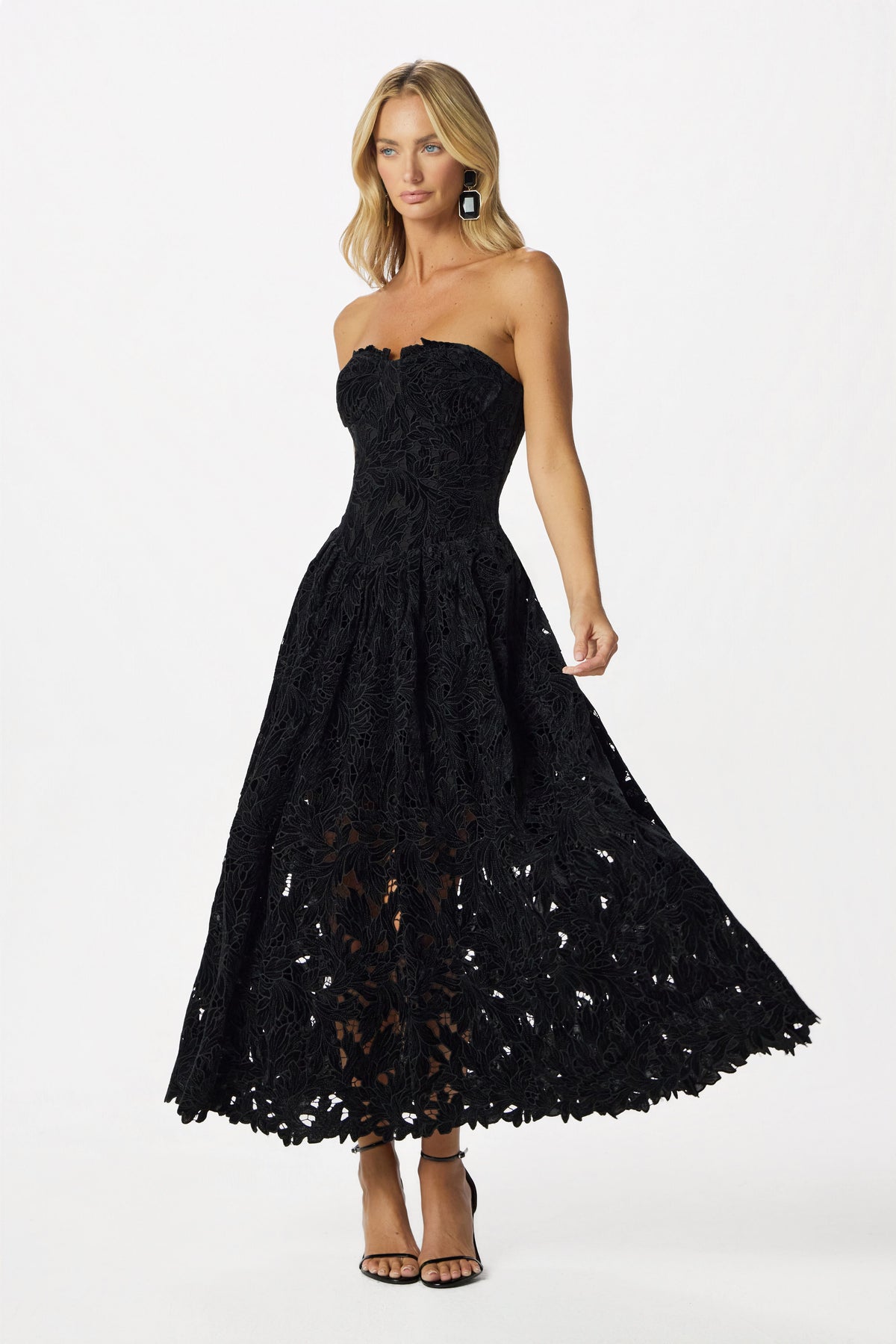 ARABELLA Velvet Lace Midi Dress in Black
