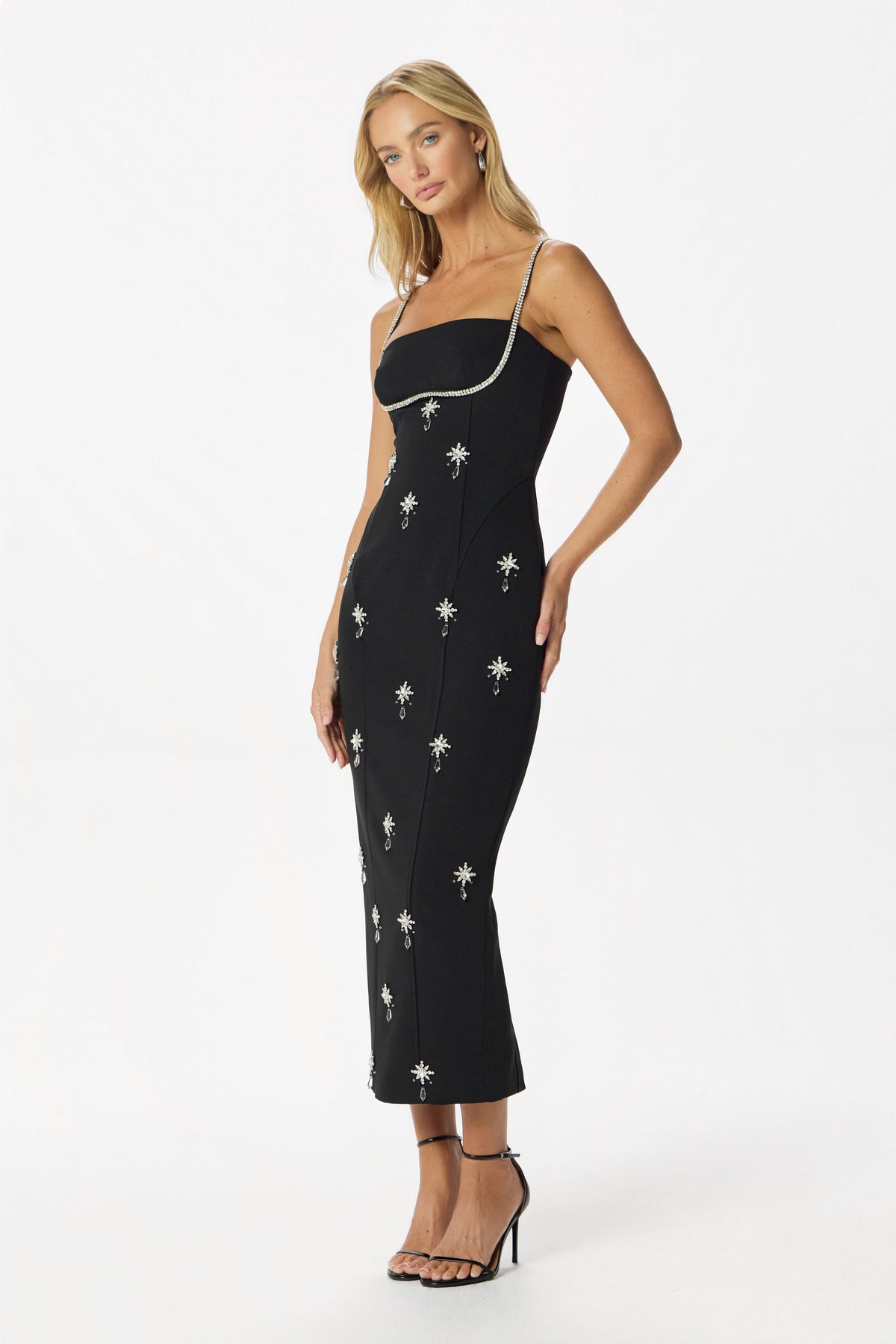DAISY Embellished Midi Dress in Black