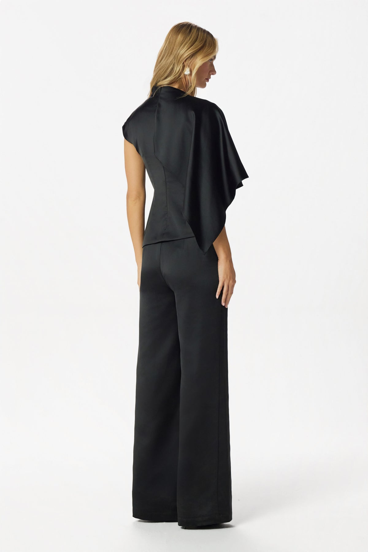 ELLIE Wide Leg Satin Trousers in Black