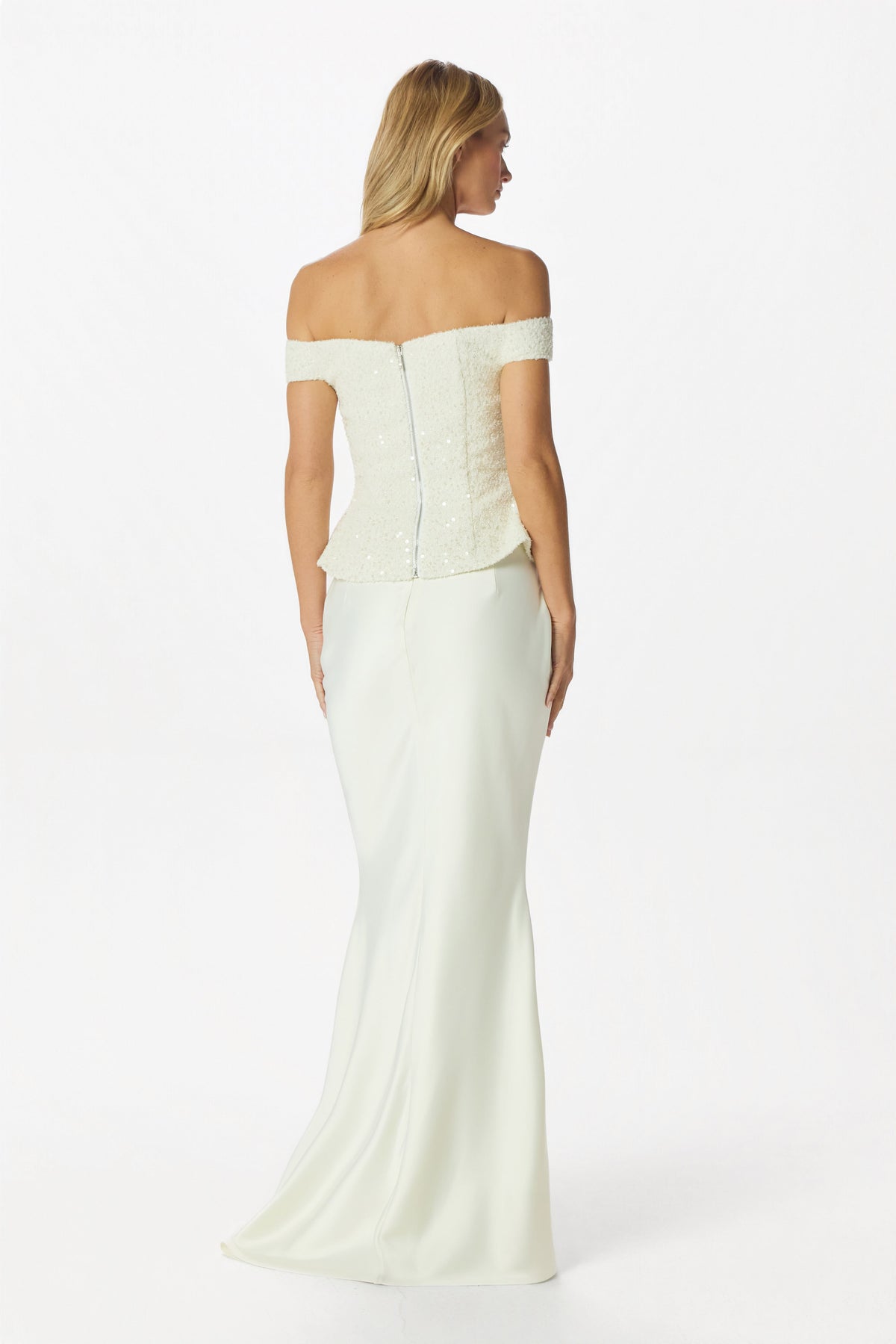 LENA Satin Maxi Skirt in Ivory