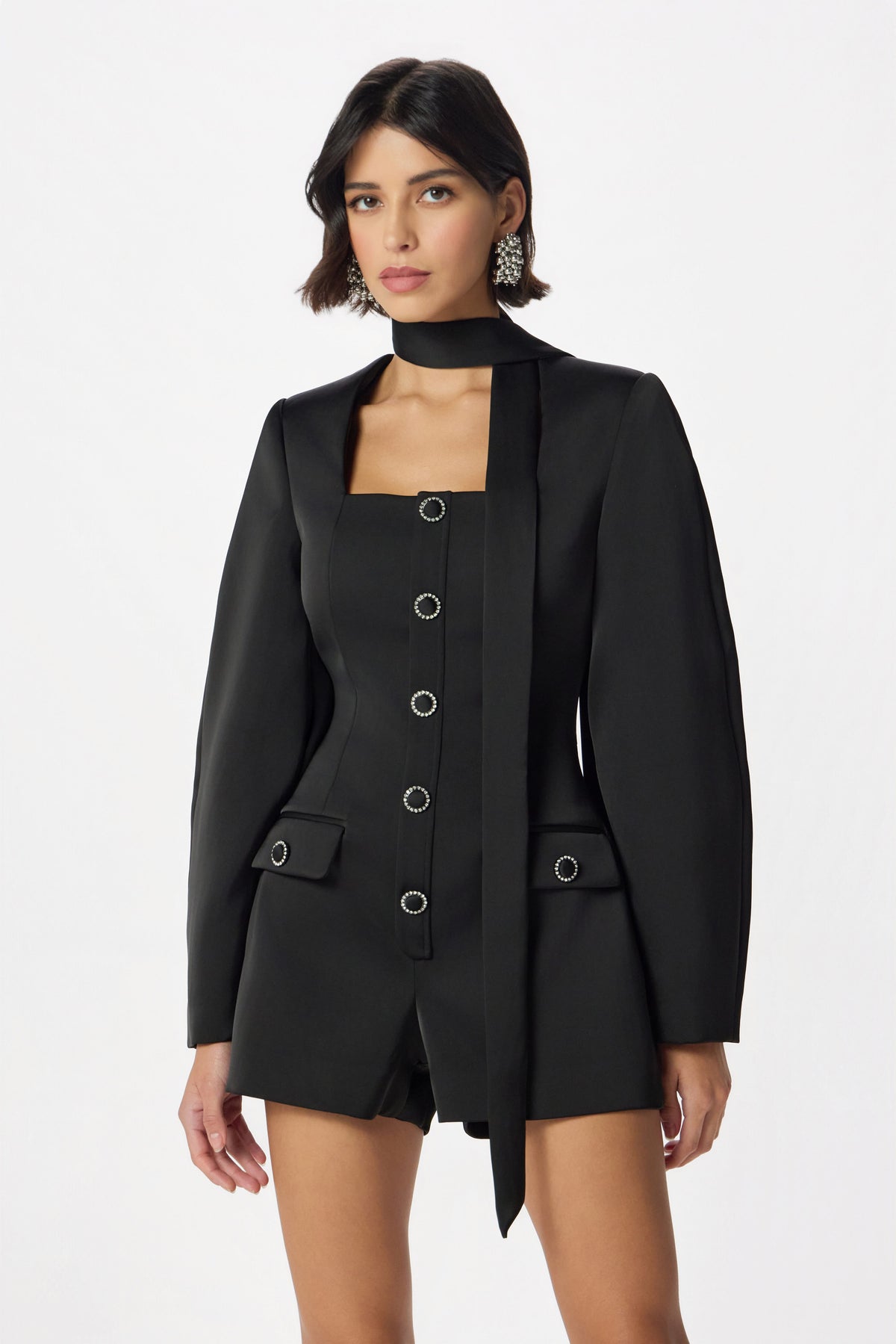 NOA Satin Playsuit in Black