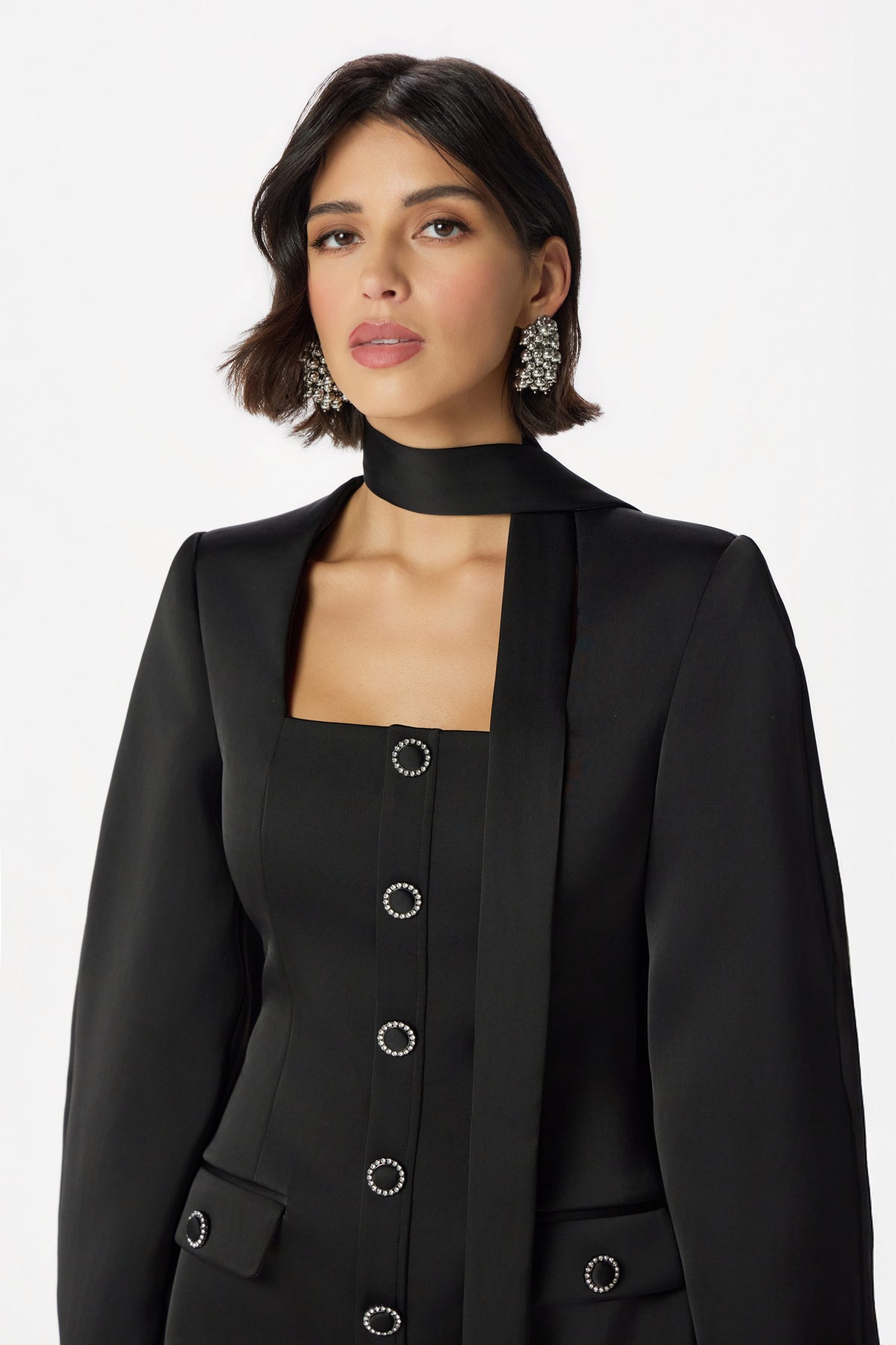 NOA Satin Playsuit in Black