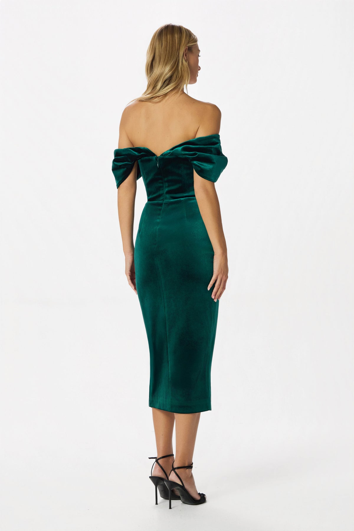 NOELLE Velvet Midi Dress in Emerald
