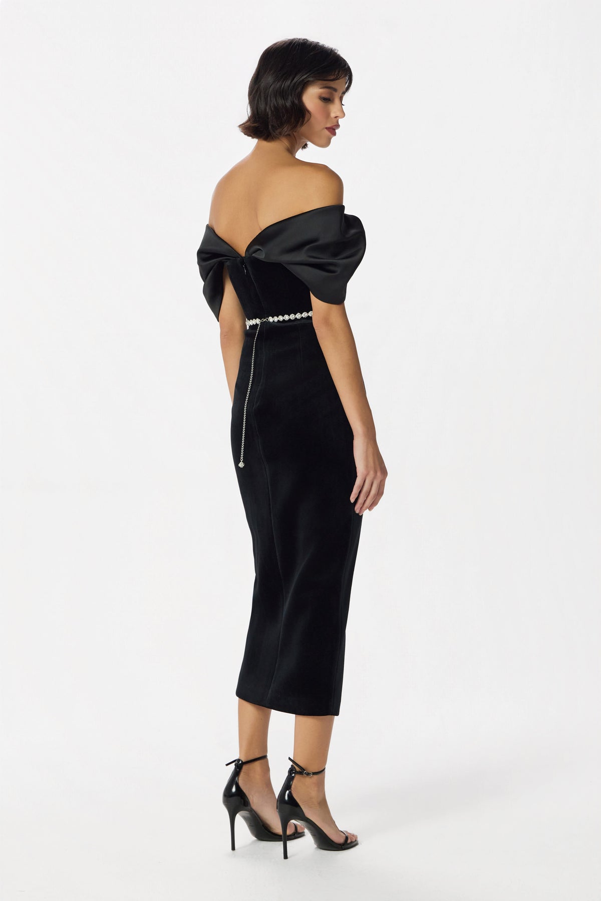 WINONA & Satin Midi Dress in Black