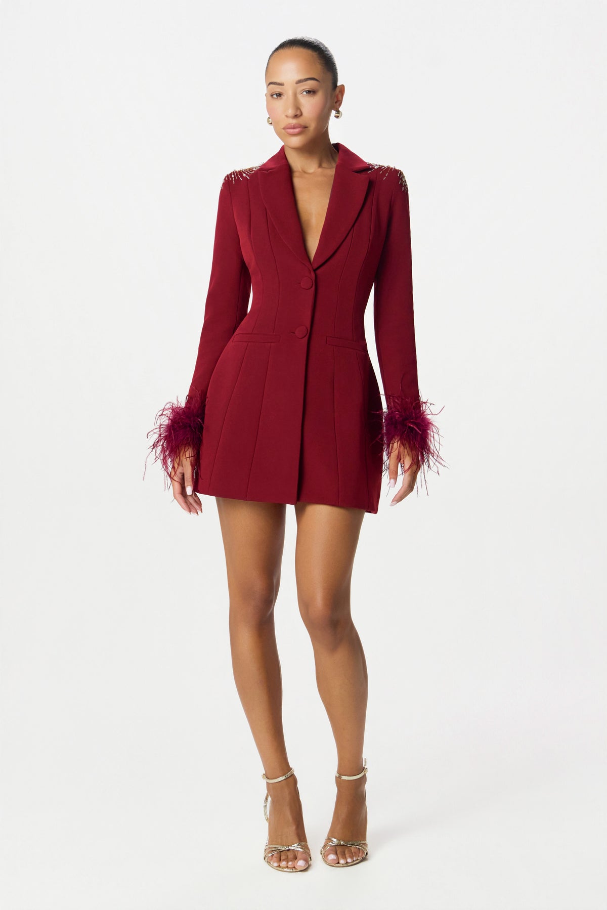 SABRINA Embellished Blazer Dress in Burgundy