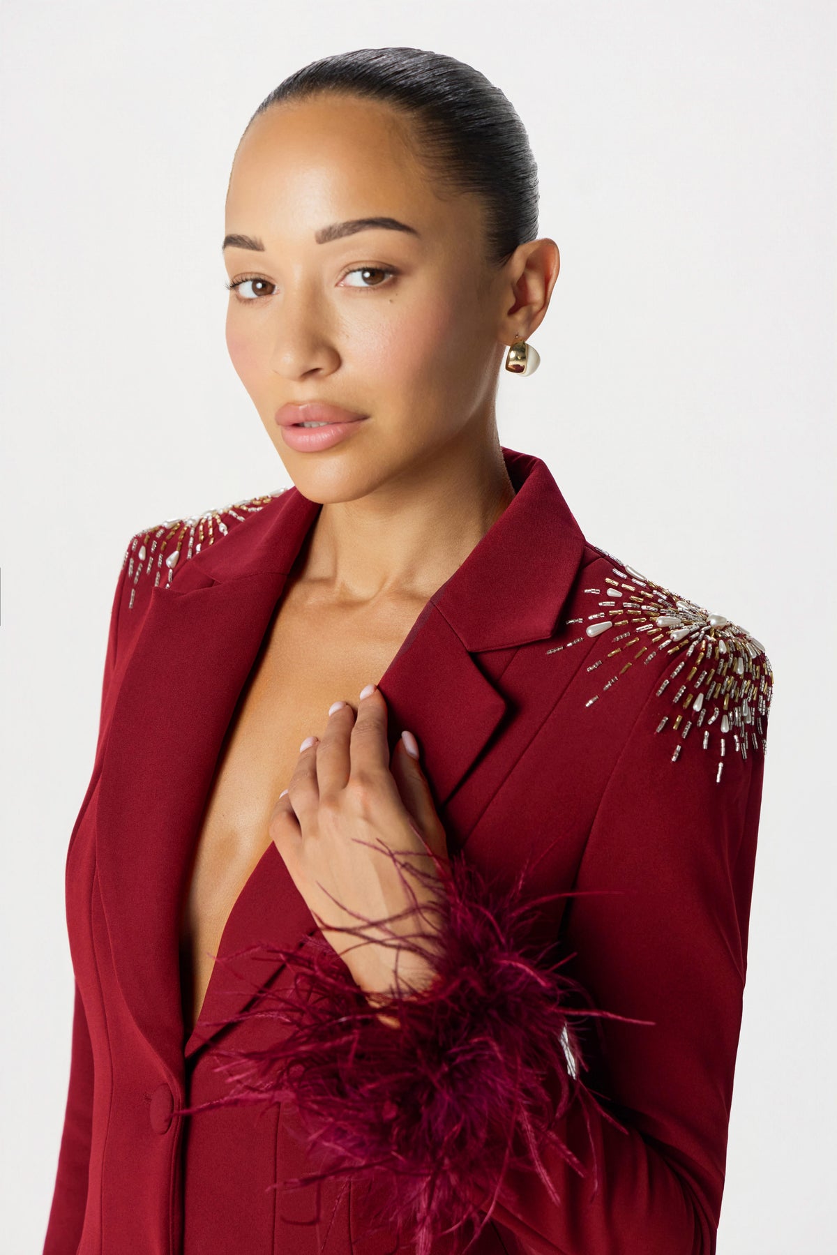SABRINA Embellished Blazer Dress in Burgundy