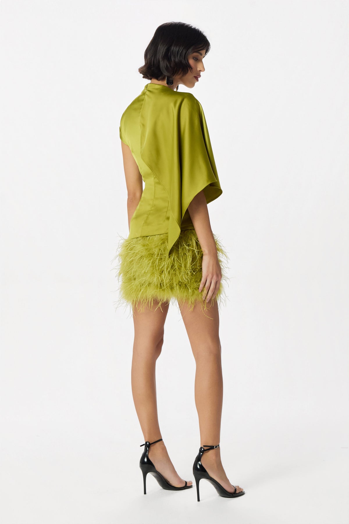SACHA Feather Mini Skirt in Chartreuse