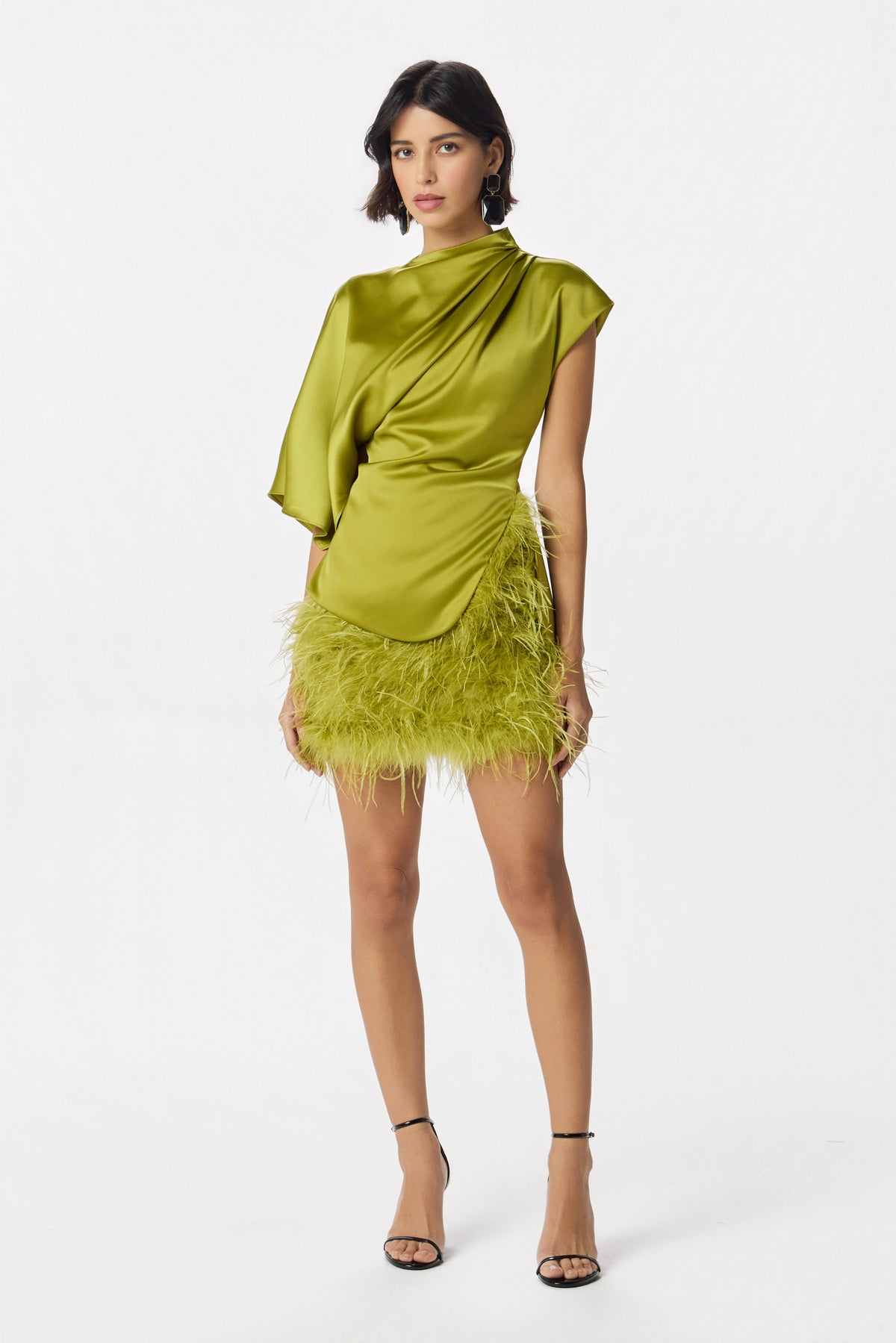 SACHA Feather Mini Skirt in Chartreuse