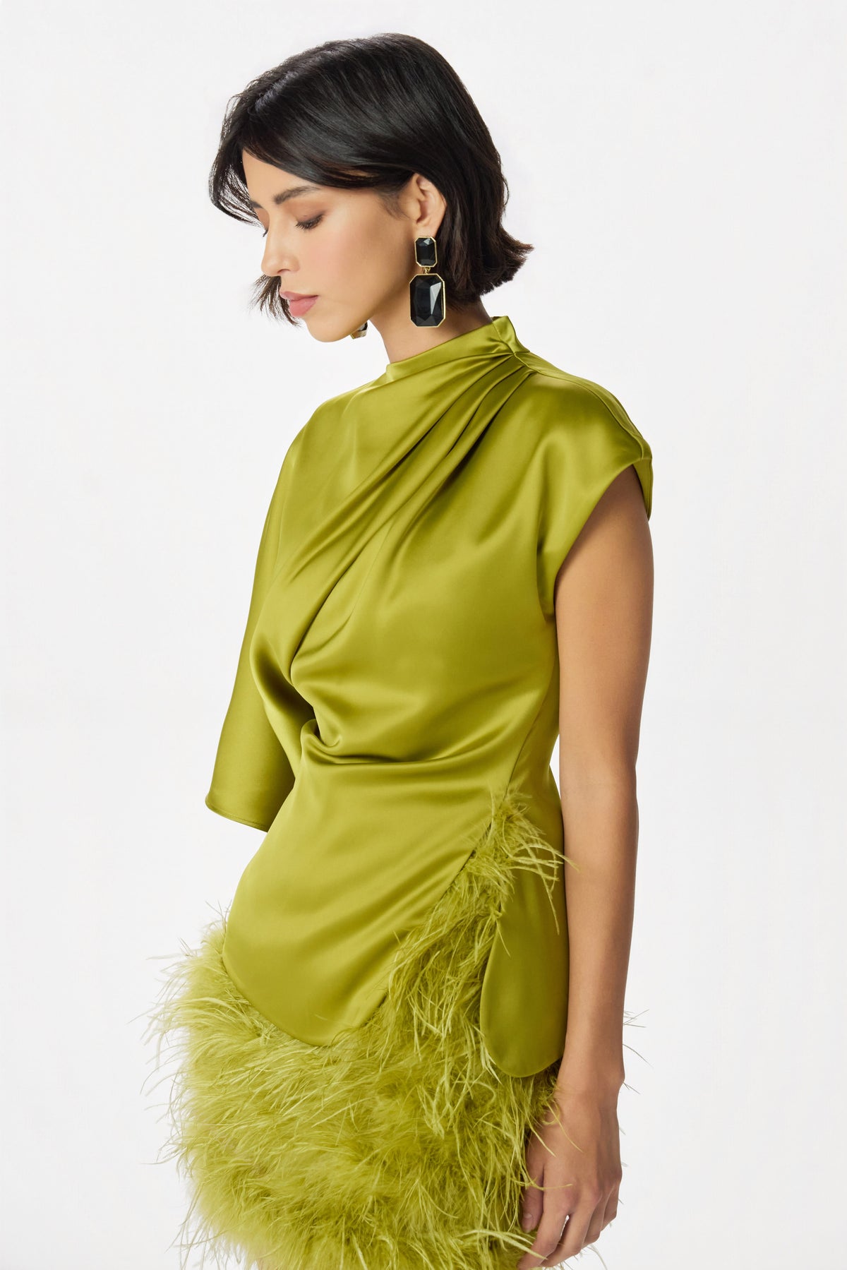 SASKI Satin Top in Chartreuse