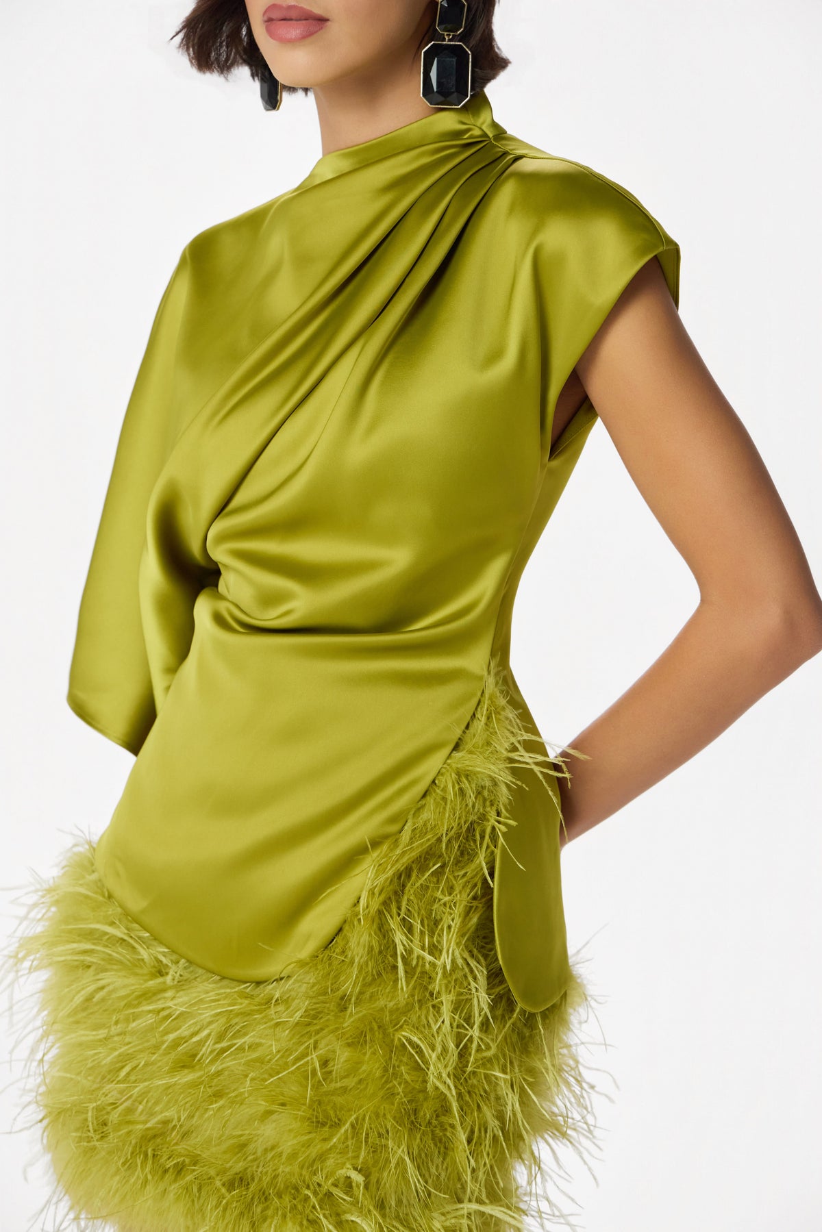SASKI Satin Top in Chartreuse