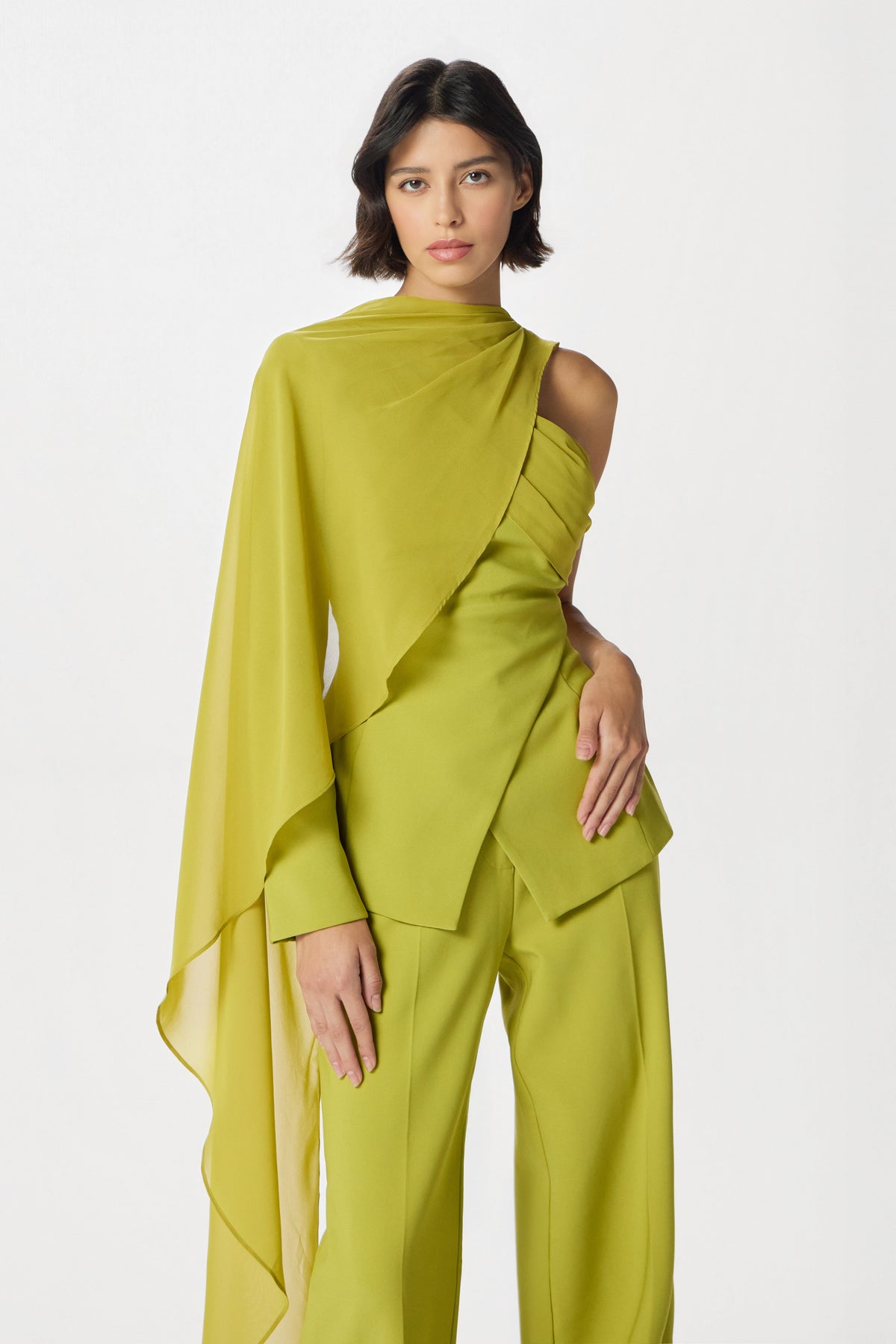 SIAN Chiffon Top in Chartreuse