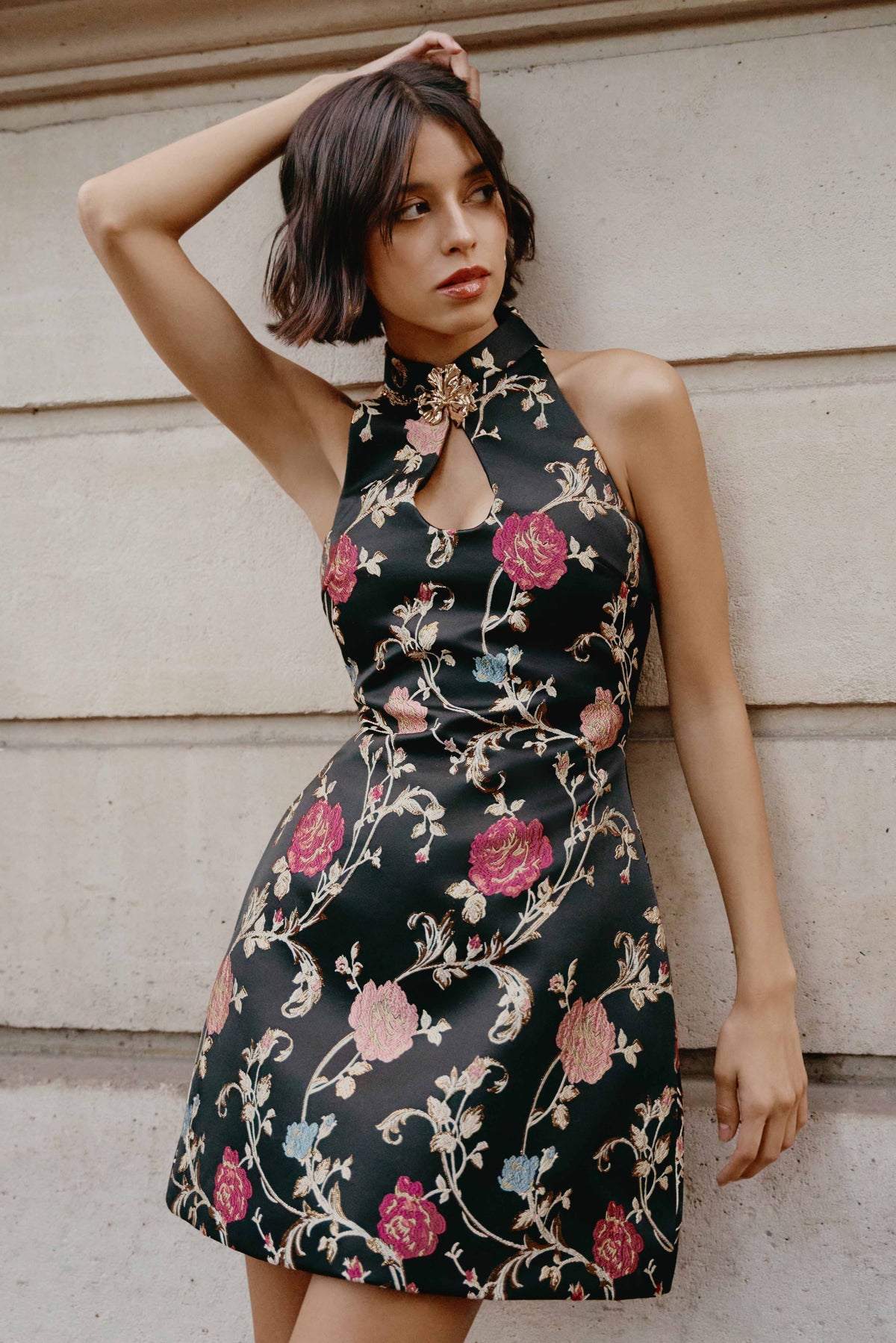 VIOLETTA Jacquard Mini Dress in Black