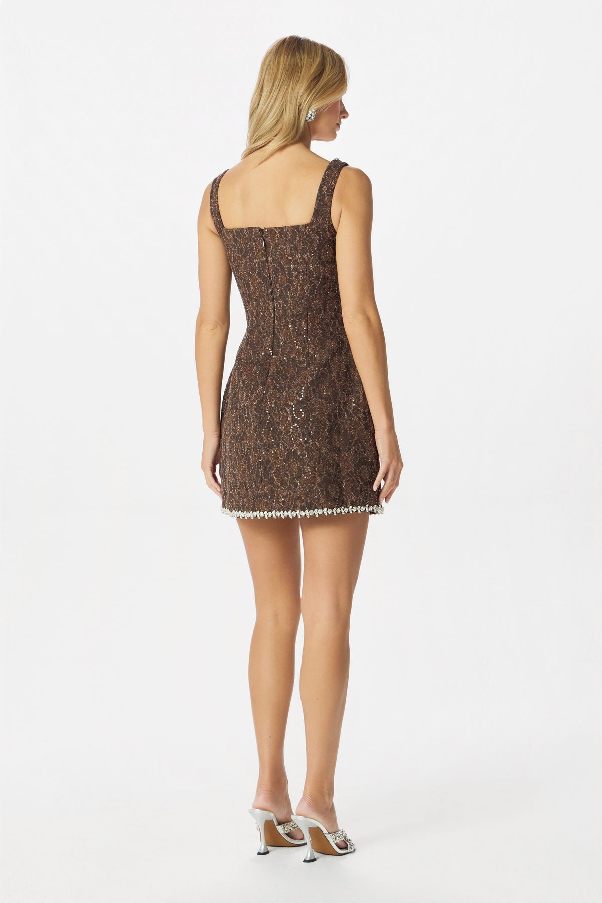 ZOEY Embellished Boucle Mini Dress in Chocolate