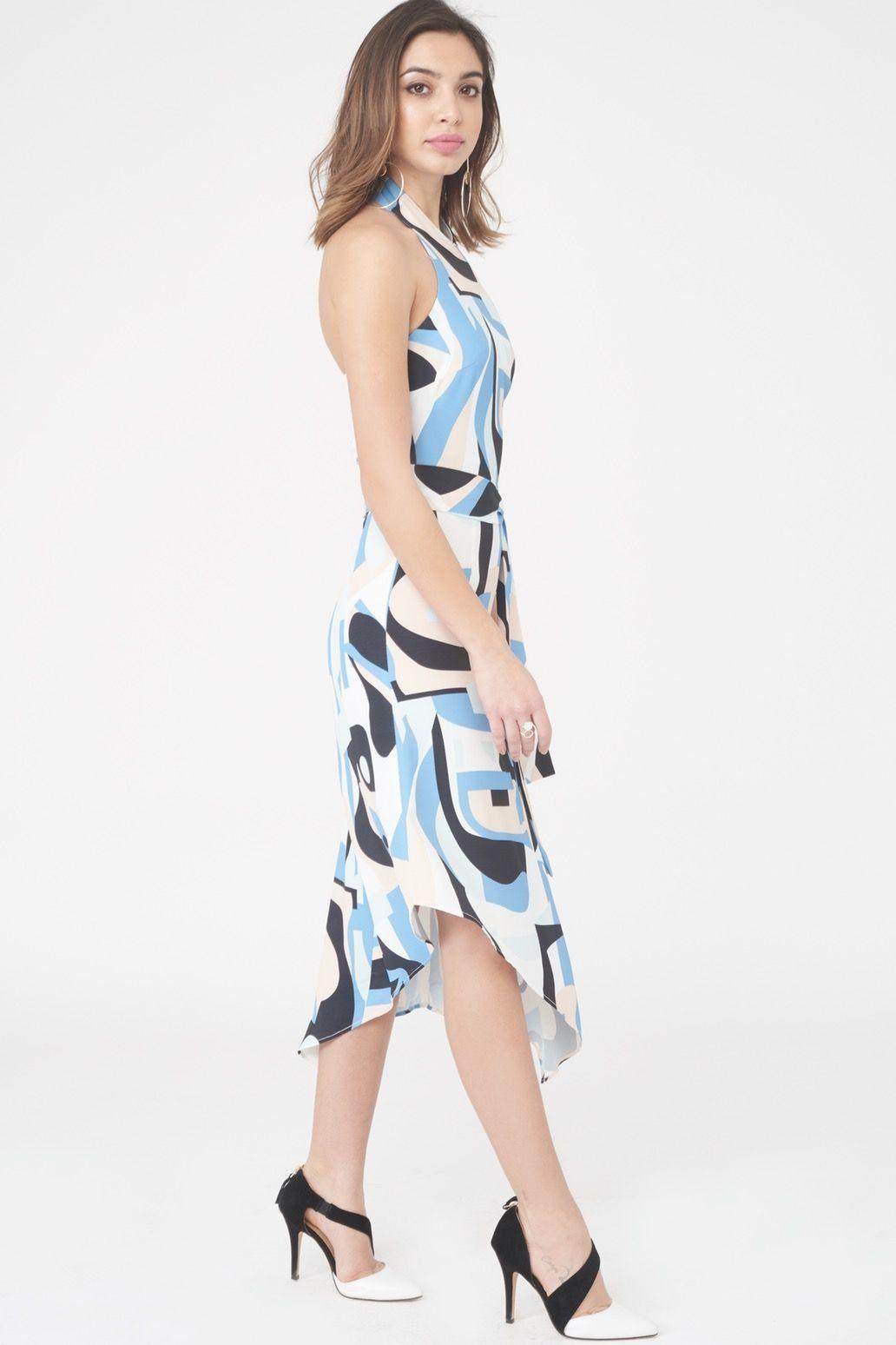 Abstract Print Halterneck Dress - Lavish Alice