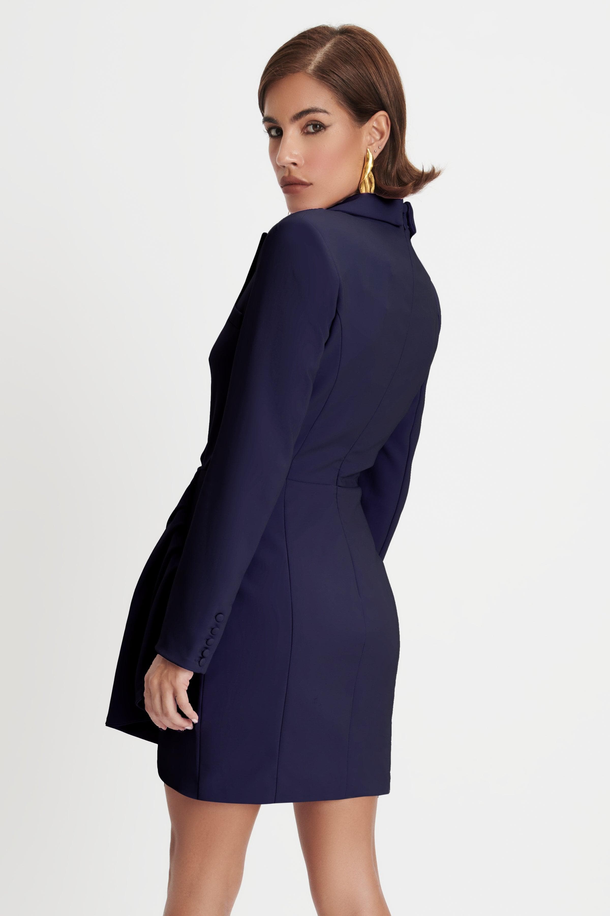 LUCY Wrap Blazer Dress In Navy - Lavish Alice