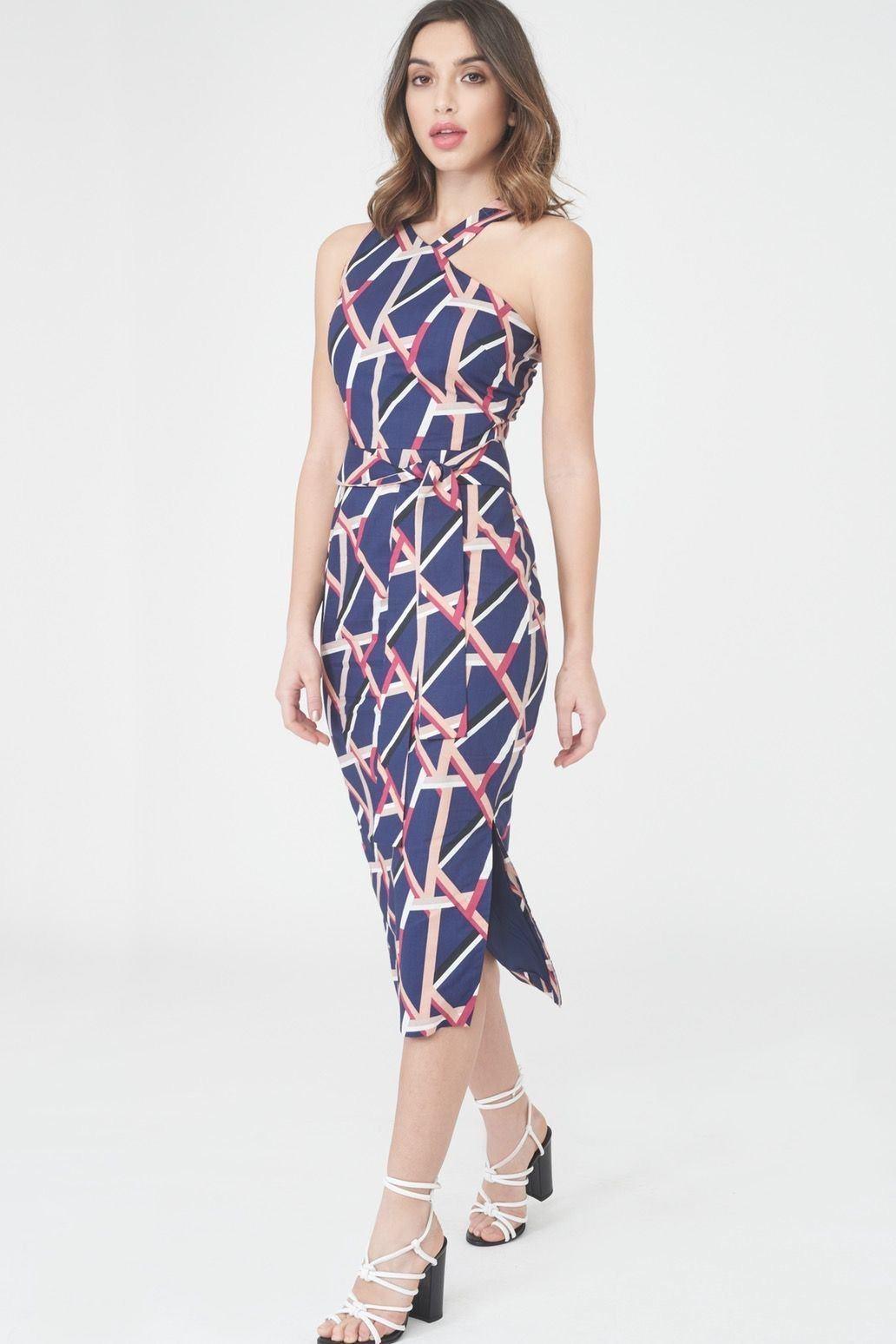 Abstract Print One Shoulder Midi Dress - Lavish Alice